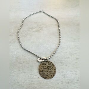 Silver Tone Necklace with Inspirational Script Pendant